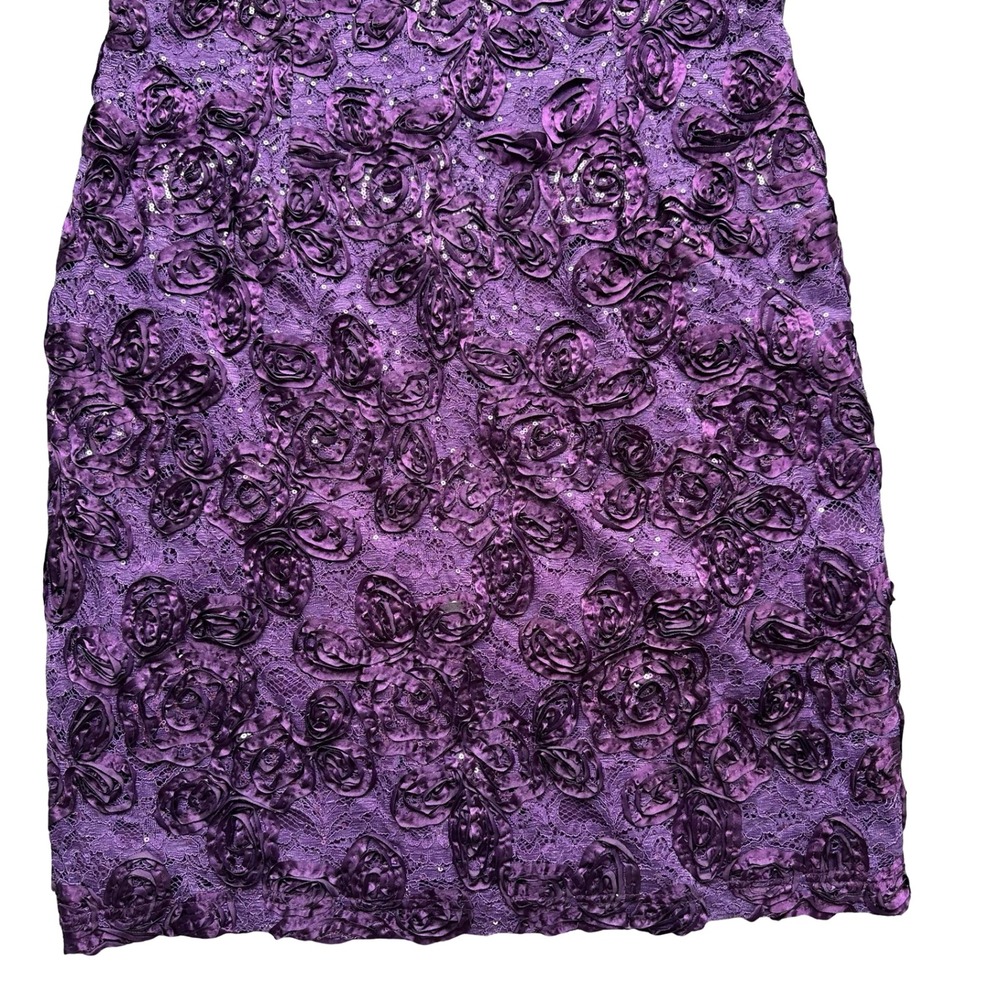 Marina Sheath Dress Size 14 Purple Floral Lace Sequin Embellishments V-Neck - Picture 3 of 10
